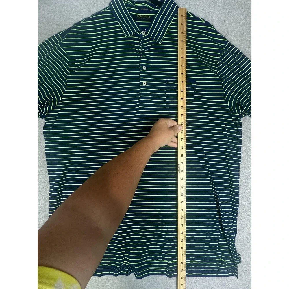 Polo Golf Ralph Lauren‎ Polo Shirt Mens 2XL Navy Green Striped Vintage Lisle